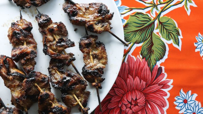 curry and coconut milk grilled pork skewers